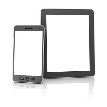 Generic digital tablet and smartphone against white background