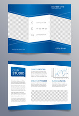 Business trifold brochure template - blue and white