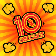 Comic explosion with text 10 percent Discount, vector