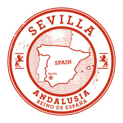 Naklejka premium Grunge rubber stamp with words Sevilla, Spain inside