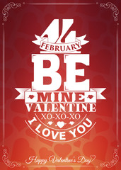 Valentine's Day card with lettering and hearts background. 