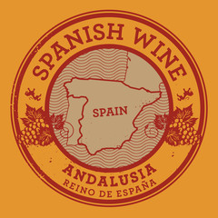 Grunge rubber stamp or label with words Spanish Wine, Andalusia