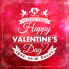 Valentine's Day card with lettering and cupids