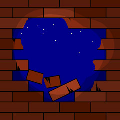 Hole in brick wall, vector
