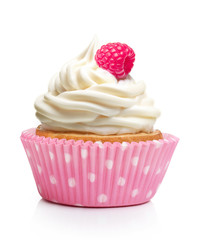 Cupcake with butter cream and raspberry
