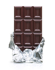 Dark chocolate bar in foil isolated
