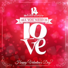 Valentine's Day card with lettering and hearts background. 