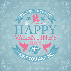 Valentine's Day card with lettering, cupids and doves