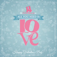 Valentine's Day card with lettering and hearts background. 