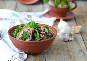 Satsivi - eggplants in peanut sauce. Traditional georgian cuisin
