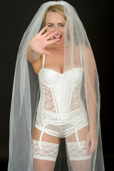 Sexy Young Wedding Bride in White Lingerie