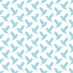 Retro Seamless Pattern Hummingbirds Turquoise