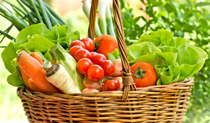 Vegetables in wicker basket  (clos-up)