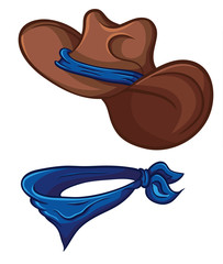 Cowboy hat and scarf. Illustration with simple gradients.