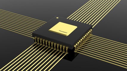 Fototapeta premium Computer microchip CPU isolated on black background