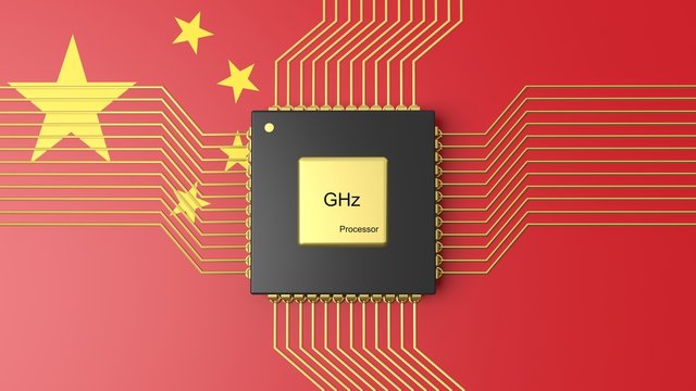 Computer CPU with flag of China background