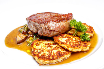 Sirloin steak with cottage cheese pie