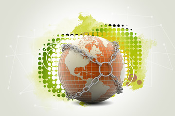 Earth globe close in chain   .