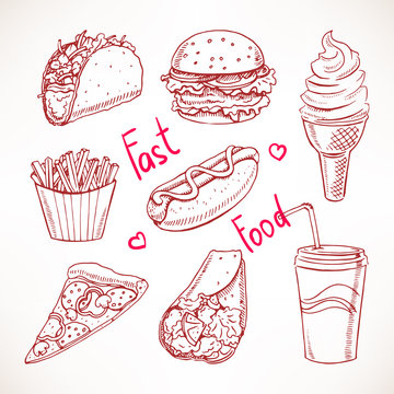 Set with various fast food