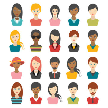 Big set of multi color people heads. avatar