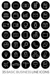 basic business line icon set, negative in black circles