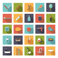 Flat Design Bath and Beauty Vector Icons Set