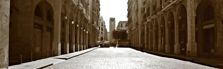 Downtown Beirut Panorama in Sepia