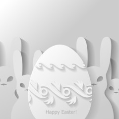 Background with Easter eggs surrounded by rabbits