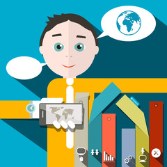 Businessman Vector and Social Media - Infographics Illustration