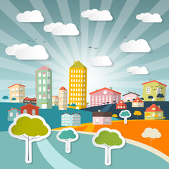 Vector Abstract City in Retro Style