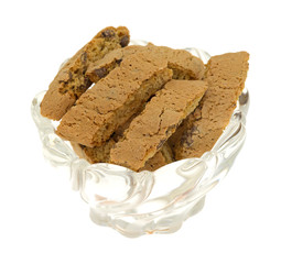 Bowl of cantuccini on a white background