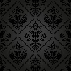 Damask Seamless  Pattern. Orient Dark Background