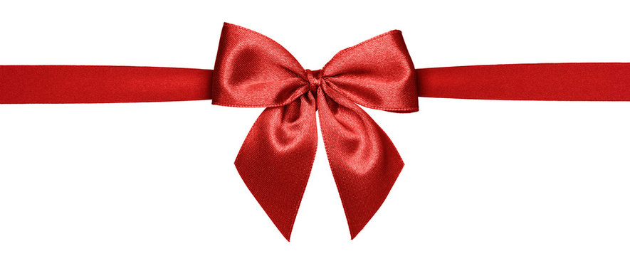 Close up of red ribbon isolated on white background