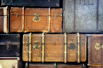 background with scratched antique suitcases - 77946256