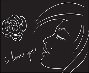 Women with a rose sketch on black