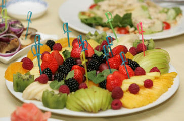 Strawberries, raspberries and blueberries
