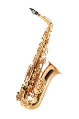 Naklejka premium Saksofon na białym tle