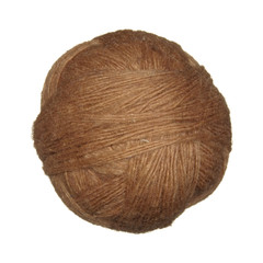 Skein of wool yarn brown isolated on white background.