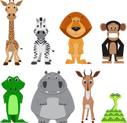 Naklejka premium Cute colorful exotic animals collection