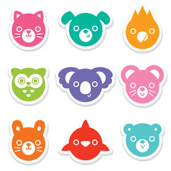 Obraz premium set of bright animal and bird face stickers