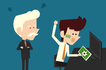angry boss and goofing businessman