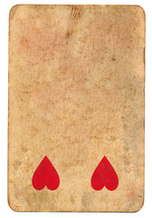 antique  playing card of hearts used paper background