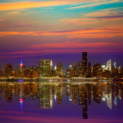 Manhattan New York sunset skyline from East