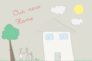 Child's drawing of his home and family