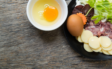 egg tofu and pork with raw
