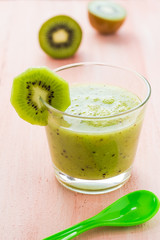 Healthy diet fruit juice kiwi wooden table