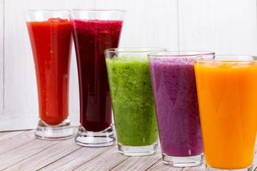 Fresh fruit and vegetable juice. Smoothie. Studio photography