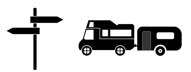 Camping-car	et un panneau de directions
