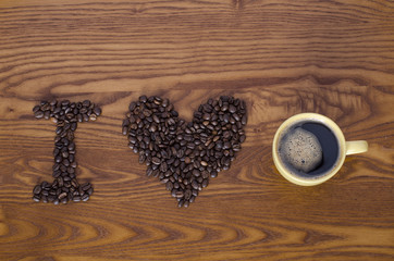 coffee beans and cup