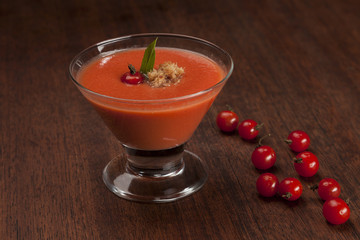 Andalusian gazpacho, a cold Spanish tomato-based raw vegetable s